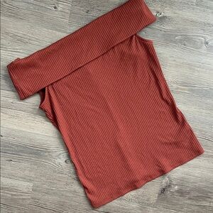 a new day Rust Ribbed Knit off the Shoulder Top